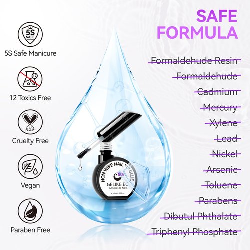 Gelike ec Gel Nail Glue for Women: UV Nail Glue Gel 6 in 1 Hema Free for Clear Acrylic Nails Tips - New Formula 12 Toxin-Free Super Strong DIY Home Salon Use 16ml