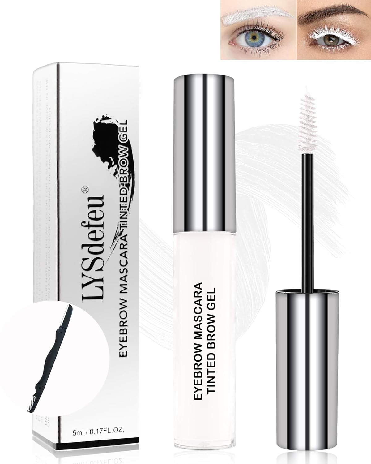 Skiennix Eyebrow Mascara Gel | Long-Lasting Waterproof Tinted Brow Filler - 10ml White Color