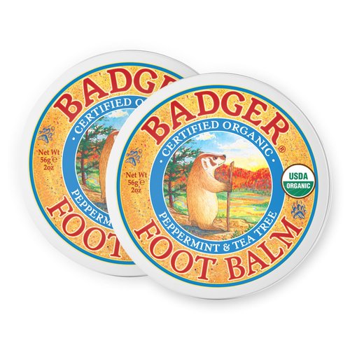 Badger Foot Balm - 100% Organic Foot Cream for Dry, Cracked Heels | Fast-Acting Treatment, 2 oz Tin, 2-Pack