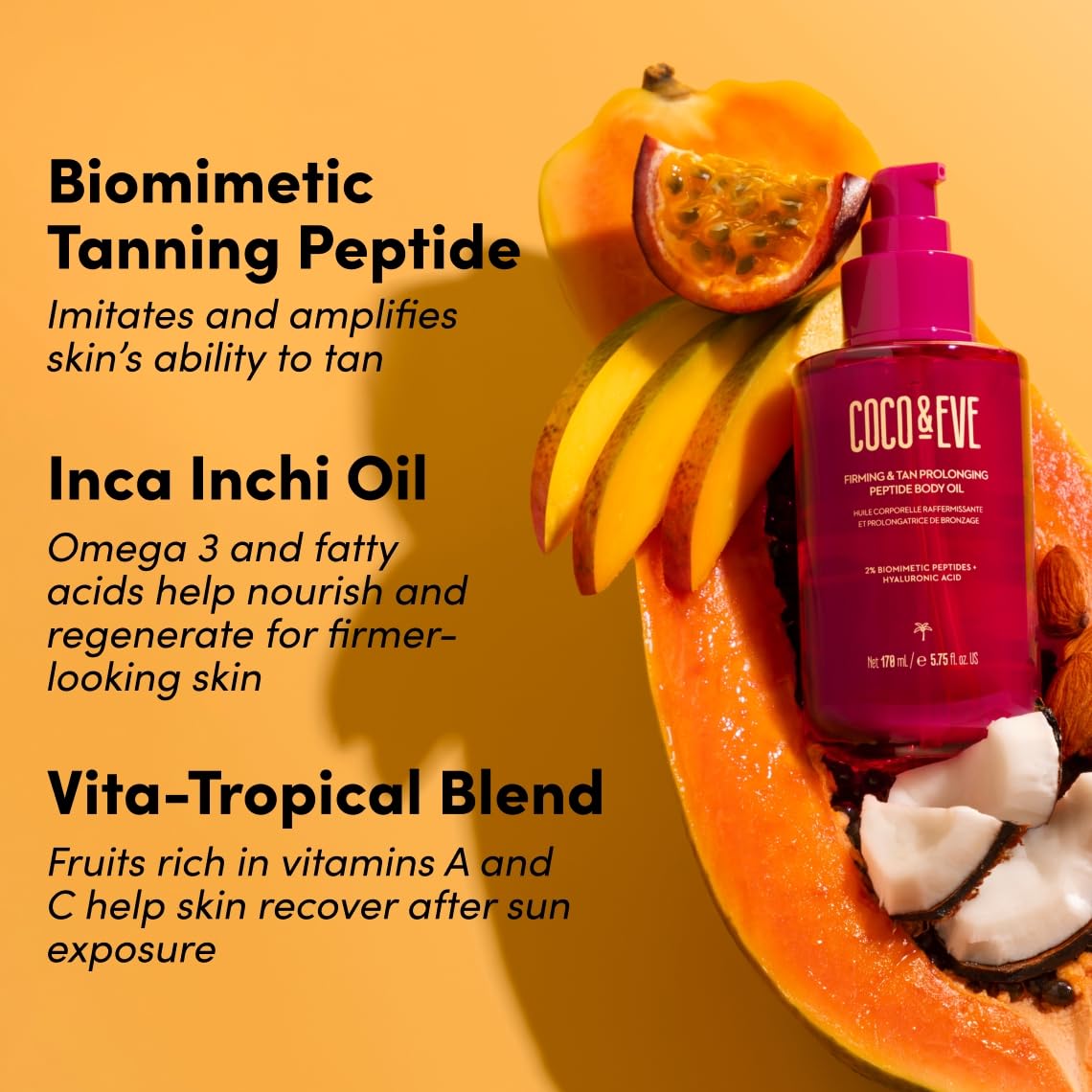 Coco & Eve Firming Body Oil - Natural Tan Extender with Tropical Oils & Vitamins C & E | 5.75 fl oz