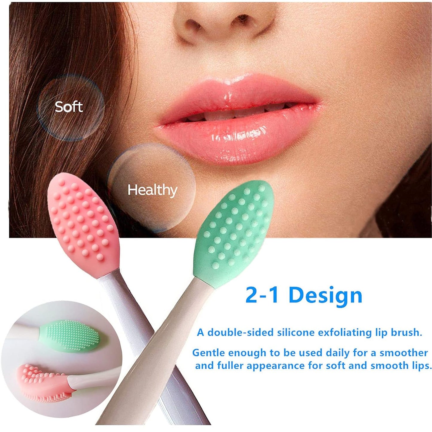 Skiennix Lip Scrub Brush Set - Double-Sided Silicone Exfoliator for Lightening Dark Lips | 3 Pcs