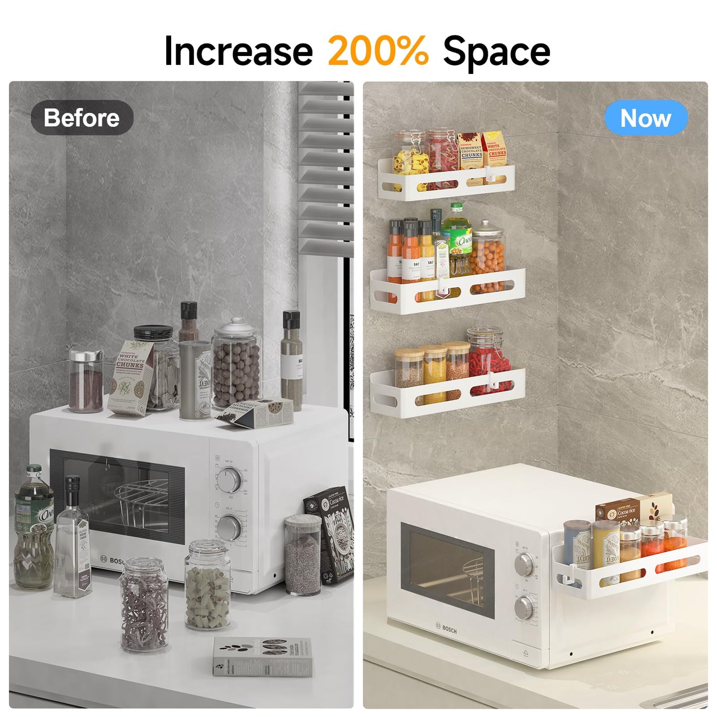 4 Pack Strong Magnetic Spice Rack for Refrigerator, Multipurpose Magnetic Shelf for Fridge with 4 Hooks for kitchen and Bathroom Organization, Black