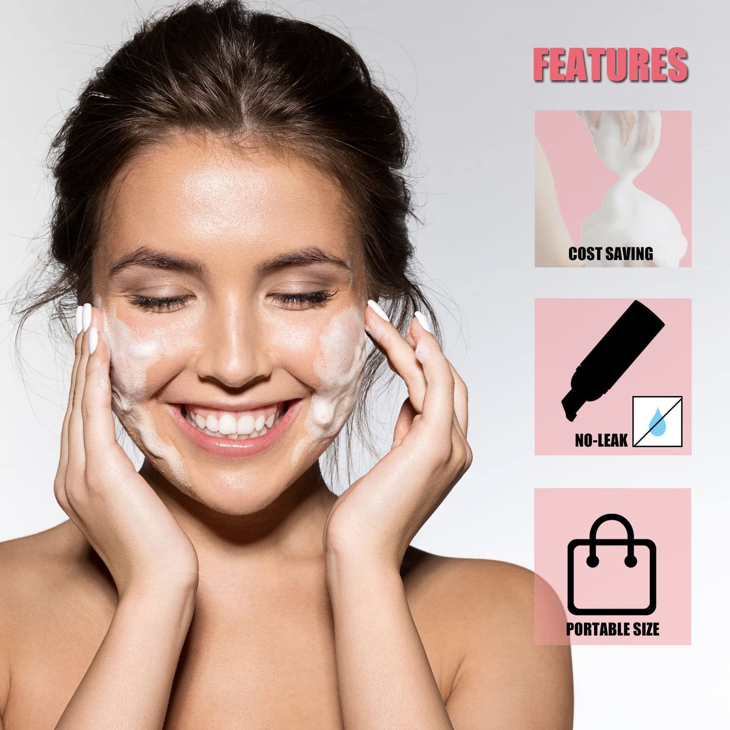 Lil Ray 2 Oz Empty Pink Foam Pump Bottle, Travel Foamer Soap Dispenser for Lash Shampoo, Hand Soap, Foaming Cleaner(Rose Gold Pump, 12 PCS)