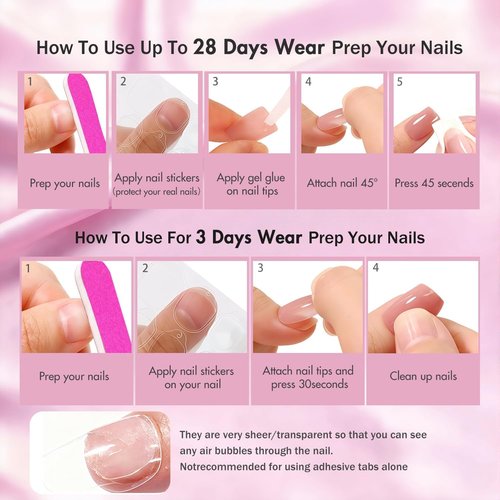 JOYVVEW Baby Pink Press On Nails Medium Square, Bright Pink Short Fake Nails with Glue, Neutral Glossy Coffin Stick Glue on Nails for Women, Reusable UV Finish Acrylic False Nail Set, 28 Pcs