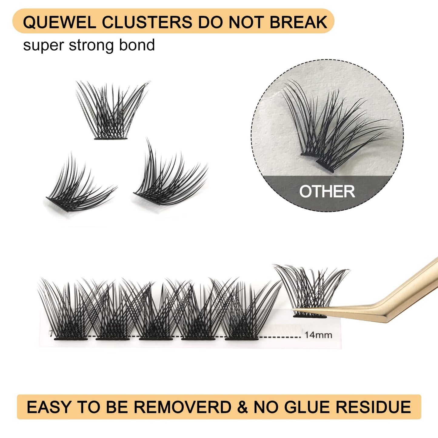 QUEWEL Cluster Lashes 72 Pcs Wide Stem Individual Lashes C/D Curl 12mm Length DIY Eyelash Extension False Eyelashes Fluffy Styles Soft for Personal Makeup Use at Home (Fluffy-D-12)