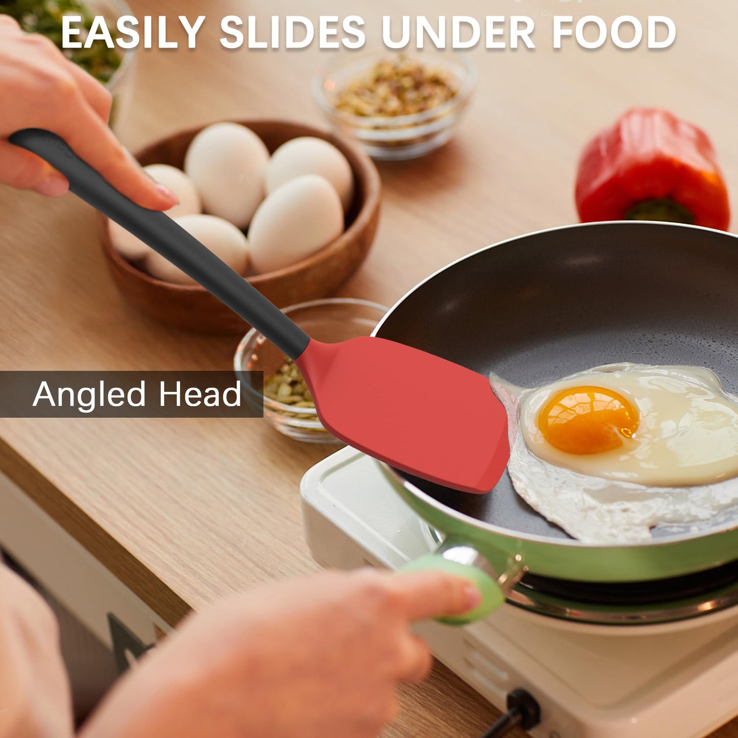 Coukre 2 Pack Silicone Spatula Set, High Heat Resistant, BPA Free Kitchen Spatula, Solid & Slotted Turner for Non-Stick Pans, Sautéing, and Flipping (2, AquaGreen)