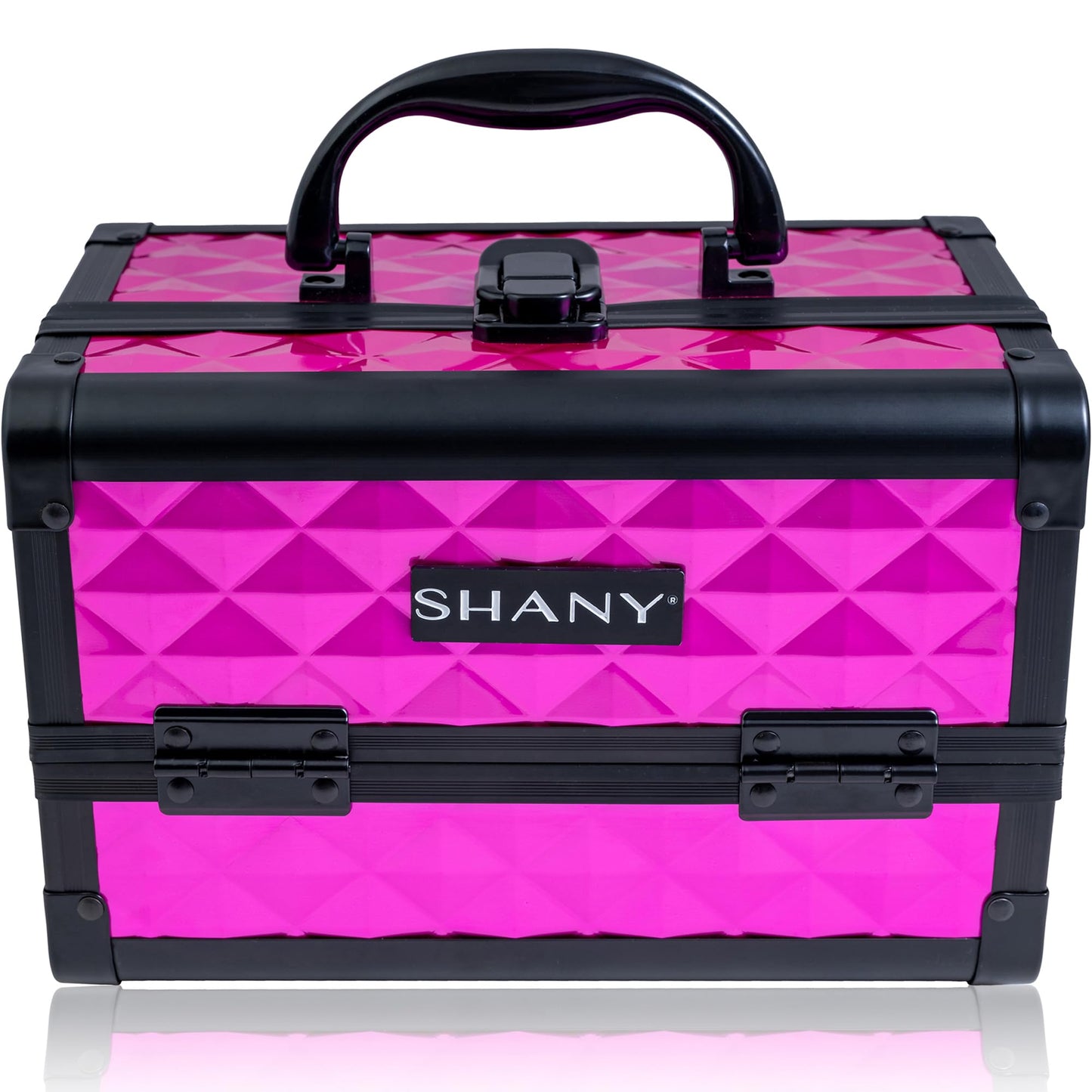 SHANY Chic Makeup Train Case Cosmetic Box Portable Makeup Case Cosmetics Beauty Organizer Jewelry storage with Locks, Multi trays Makeup Storage Box with Makeup Mirror - FOXY PINK