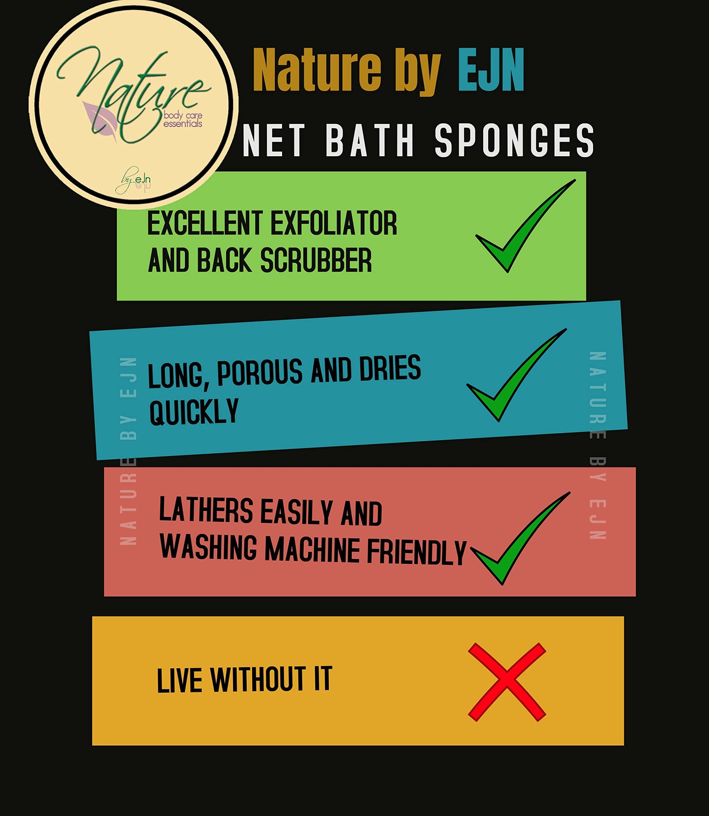 Nature by EJN - Net Bath Sponge, Ghana N1 Weave, Long, Skin Exfoliation, African, Porous, Stretches Horizontally to Approximately 49" (Chartreuse Green)