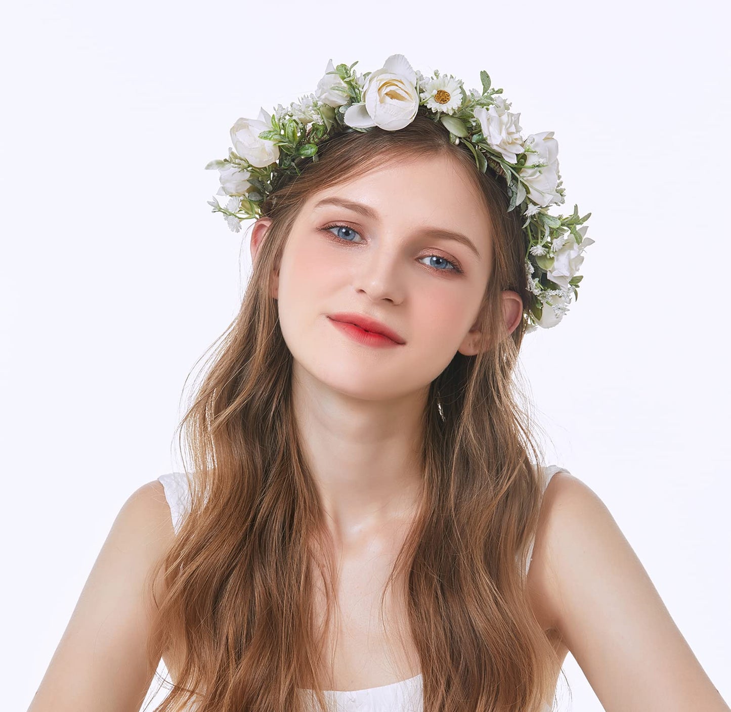 Trepveter Girl Flower Crown Floral Crown Women Floral Headband Flower Headpiece Halo Boho Maternity Photo Props Wedding Party Prom White