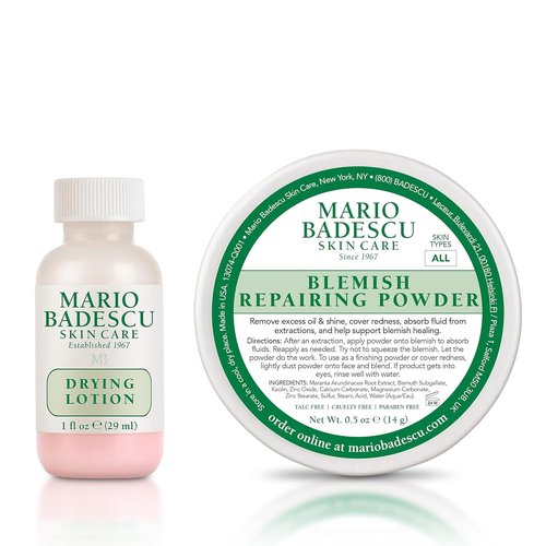 Mario Badescu Drying Lotion & Blemish Repairing Powder Bundle - Fast-Acting Spot Treatment & Oil Control with Salicylic Acid, Sulfur, Zinc Oxide