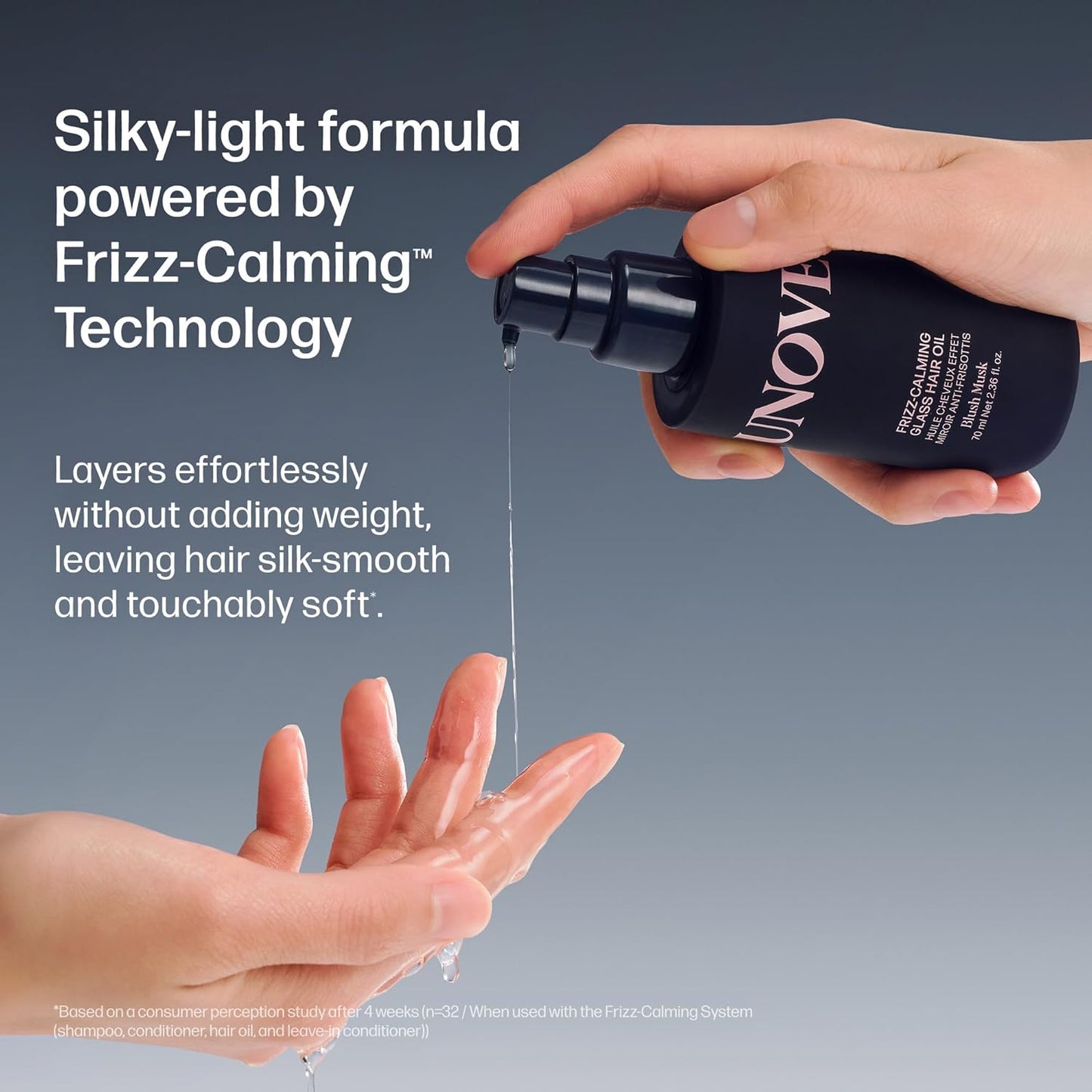 UNOVE Frizz-Calming Glass Hair Oil for Frizzy Hair, Anti-Frizz Hair Oil with Heat Protection up to 455°F, Hair Shine Oil for Sleek, Glass-Like Shine & Softness, 70 mL / 2.36 fl oz