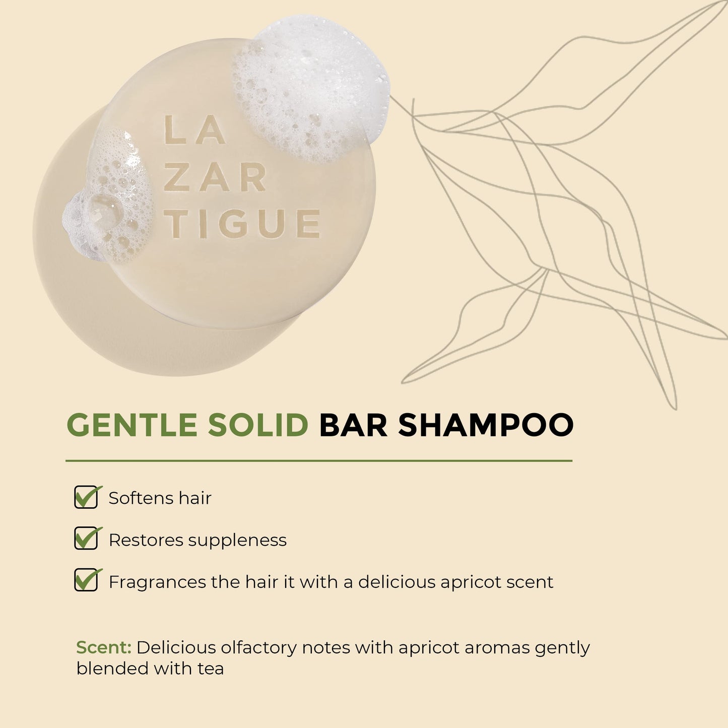 Lazartigue Nourishing Shampoo Bar | Hydrates & Nourishes All Hair Types. 93% Natural Ingredients. Softens Hair and Restores Suppleness. Vegan, Plastic- Free, Sulfate & Silicone Free, 2.65 Oz.