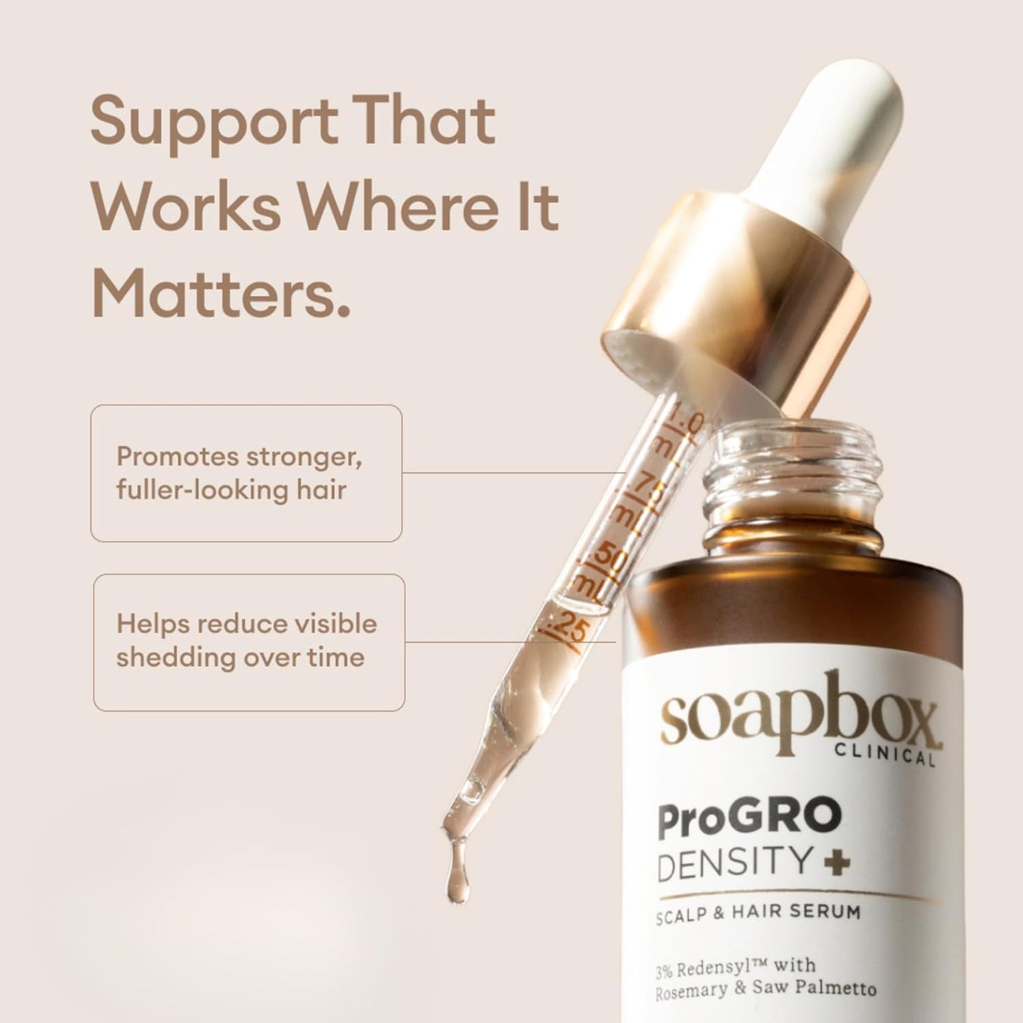 Soapbox ProGRO Density+ Scalp & Hair Growth Serum - Clinically-Tested Formula with 3% Redensyl & Caffeine | 1 oz Supply