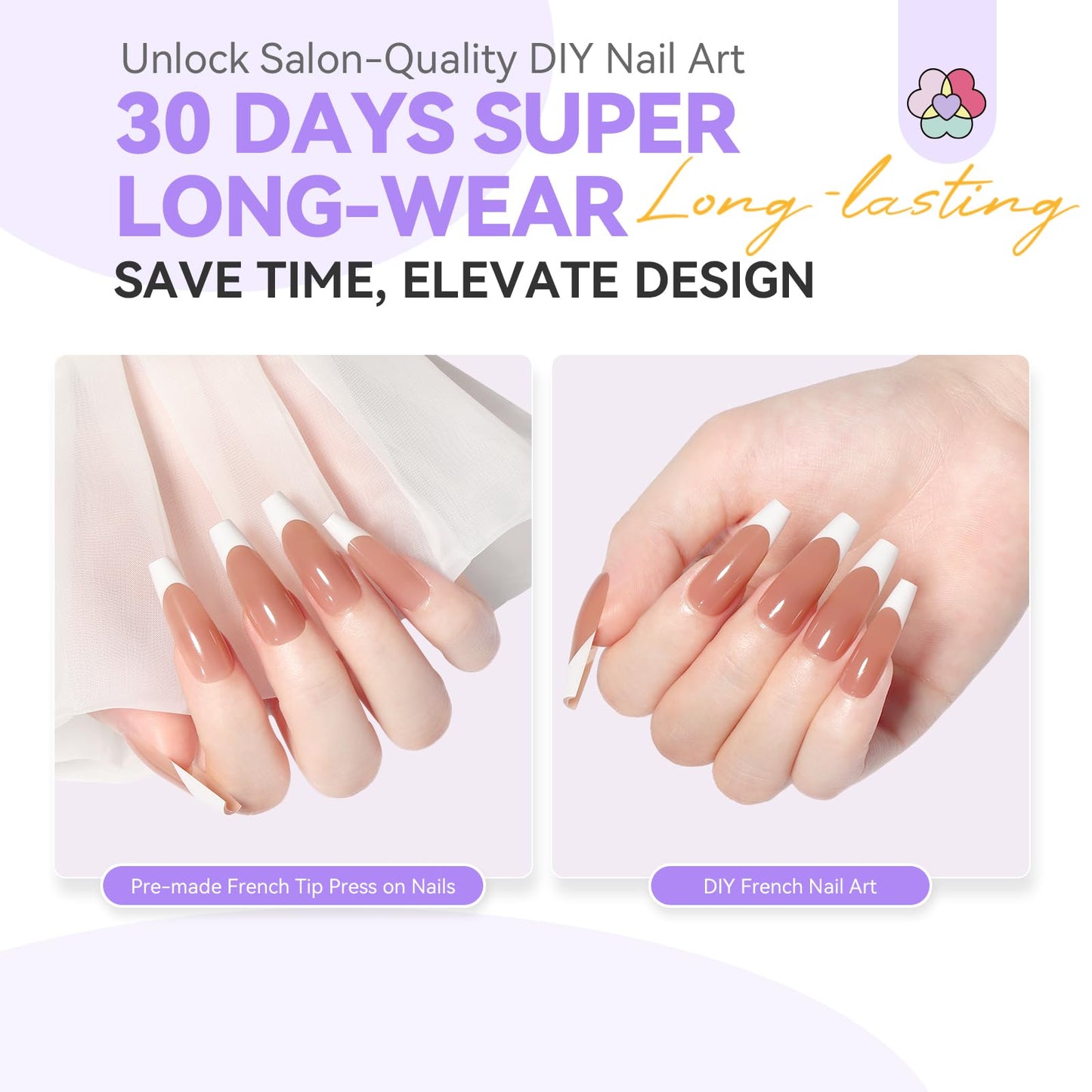 SAVILAND French Tip Press On Nails 160 Pcs: 4X Press On French Tip Nails Pre-Shaped Long Coffin Full Cover French Gel Nail Tips Soft Matte Gel Nail Tips for DIY Nail Extensions Nail Art Gifts