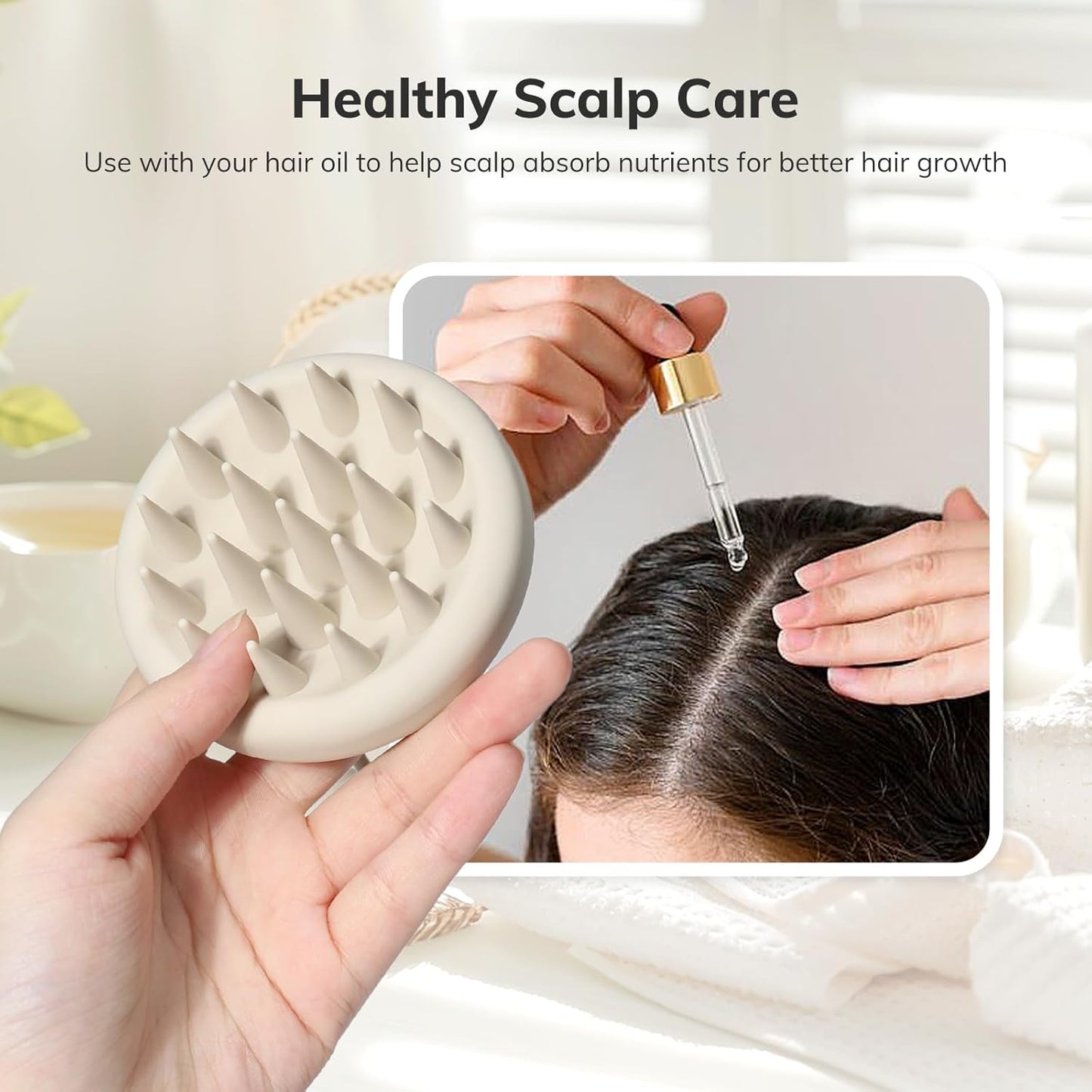 Sndyi Silicone Scalp Massager - Soft Bristle Shampoo Brush for Dandruff & Hair Growth - Oatmeal Color