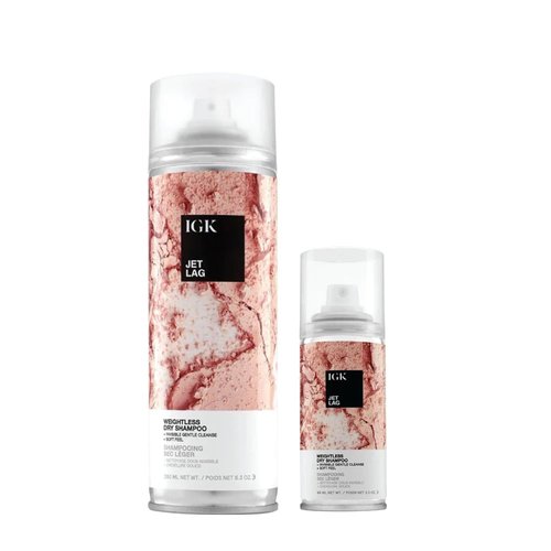 IGK Jet Lag Invisible Dry Shampoo - Weightless Formula with Volcanic Ash | Full + Travel Size 2 Pack