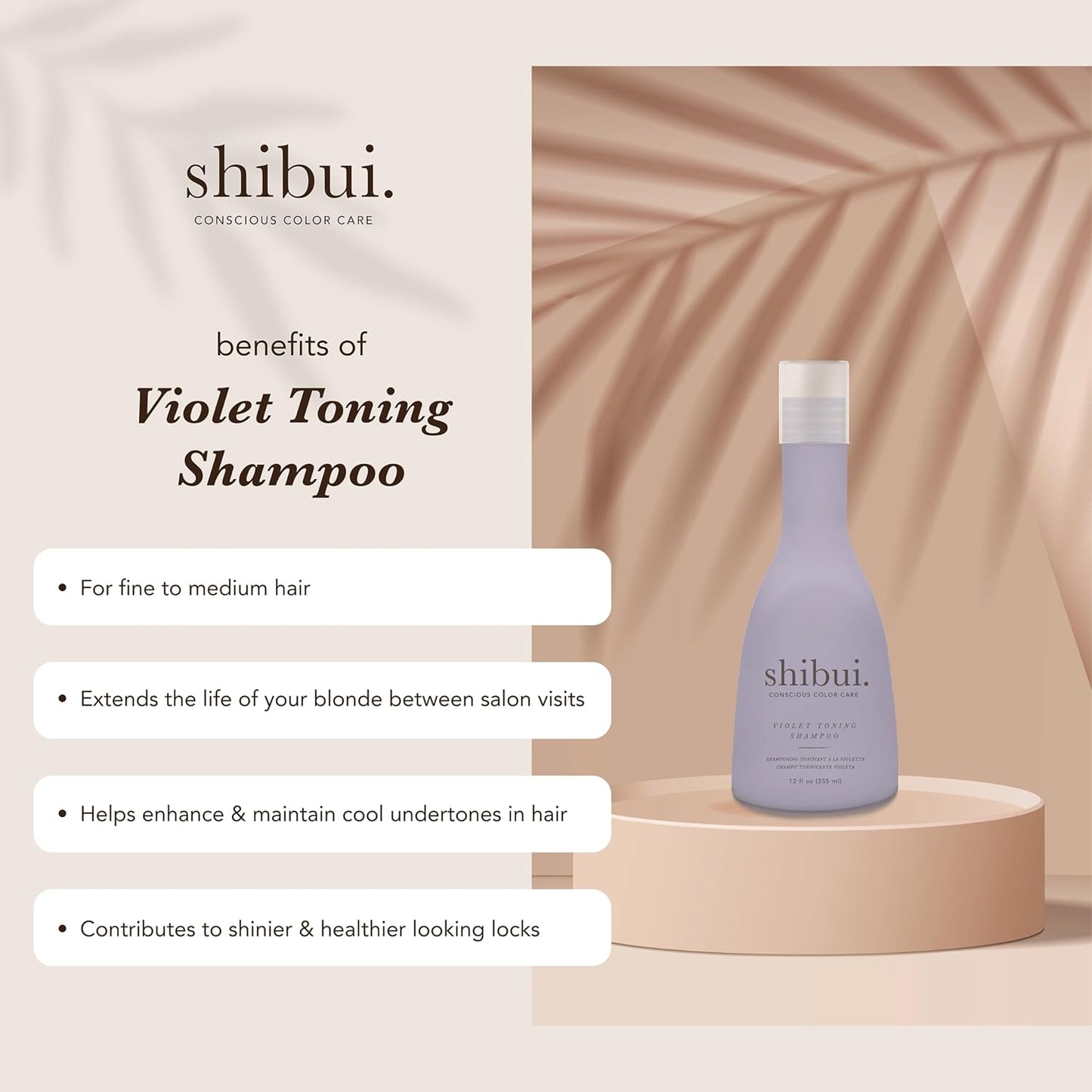 SHIBUI Violet Toning Shampoo - Neutralizes Brassiness with Acai Oil & Hibiscus | For Blonde & Silver Hair
