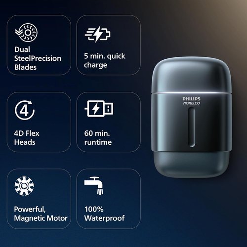 Philips Norelco Shaver 700 Series - Compact Electric Shaver with Lift & Cut System, Dual Steel Blades, Wet & Dry Use