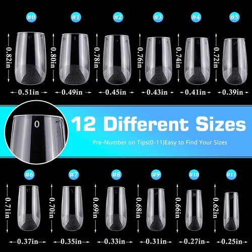 Lifextol 240pc Square Gel Nail Tips Short Fake Nails for Press on Nails Clear Acrylic Nails Tips, 12 Sizes Full Cover Nail tips Square Soft Gel Nail Tips False Nails Extension Artificial Fingernail