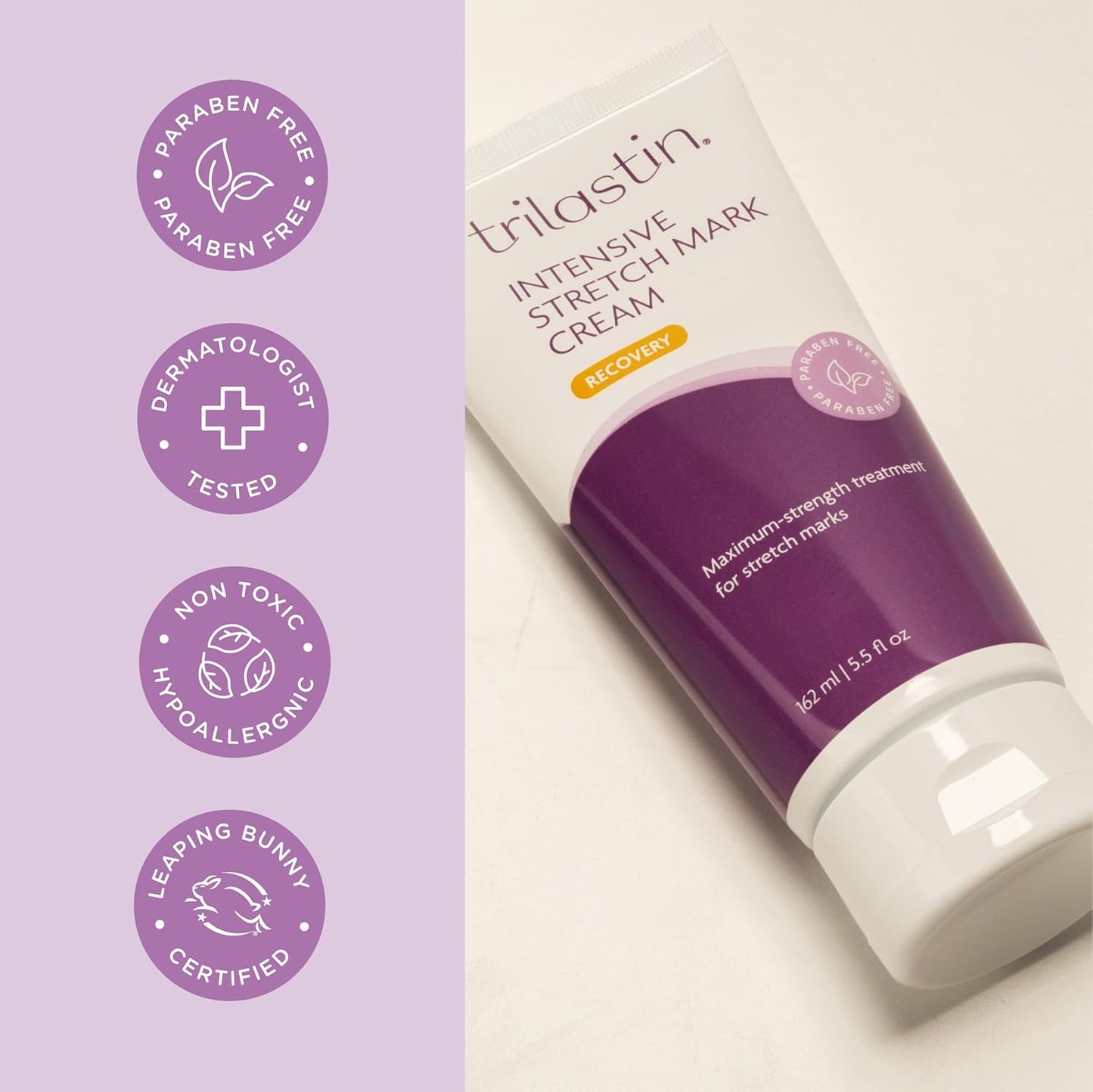 TriLASTIN Stretch Mark Cream - Hydrating Body Lotion with Collagen, Niacinamide & Vitamin E - Unscented 5.5 oz