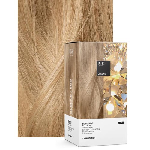 IGK Permanent Hair Dye Color Kit - 9GB Olsens Light Beige Blonde | 100% Gray Coverage, Strengthens & Adds Shine