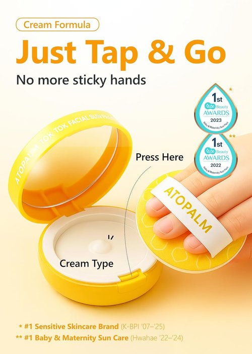 ATOPALM | Tok Tok Facial Sun Pact | Moisturizing SPF43 PA+++ Sunscreen | Ideal for Dry, Sensitive Skin | 15g Compact