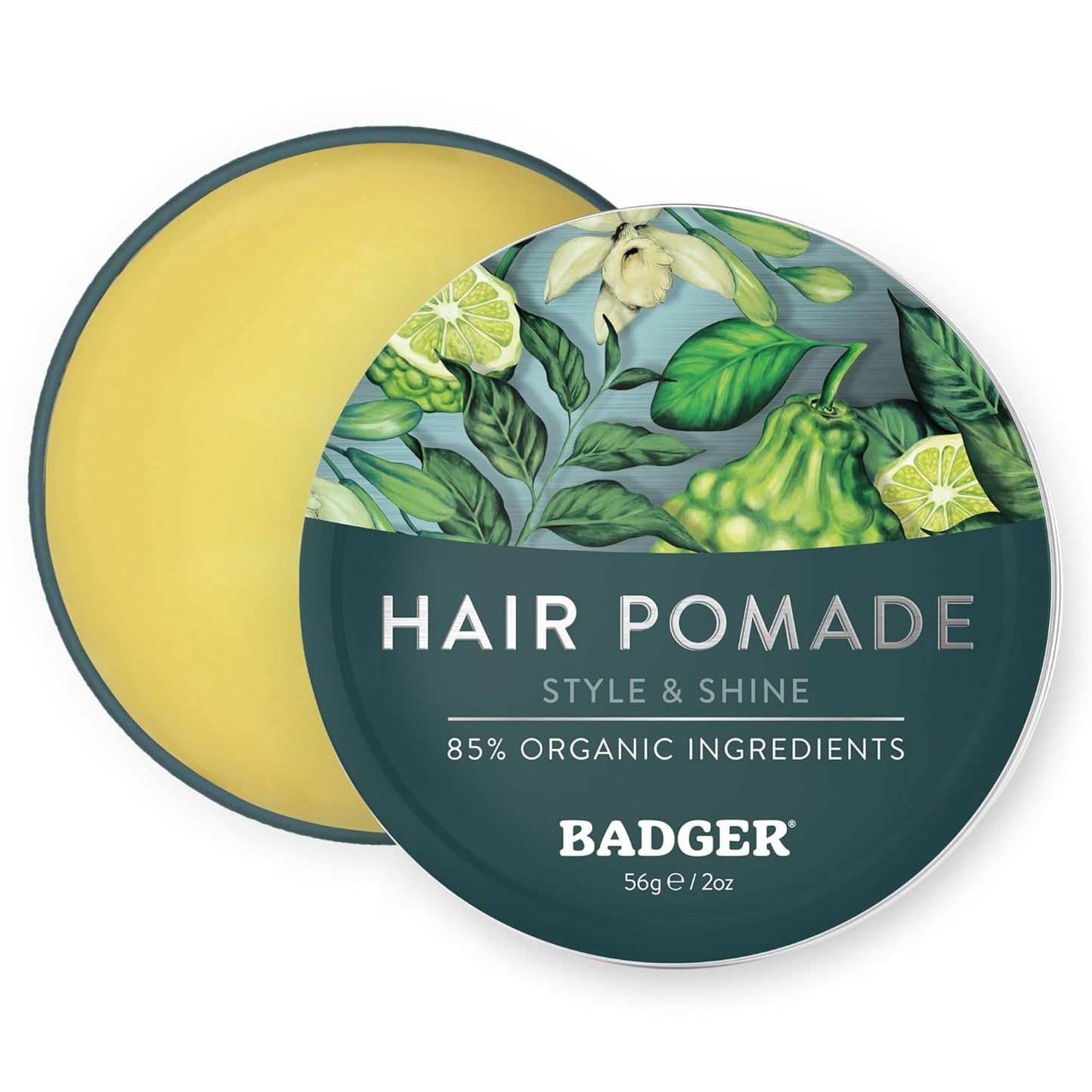 Badger Hair Pomade for Men - Organic Formula with Subtle Scent | Medium Hold & Shine - 2 oz Tin