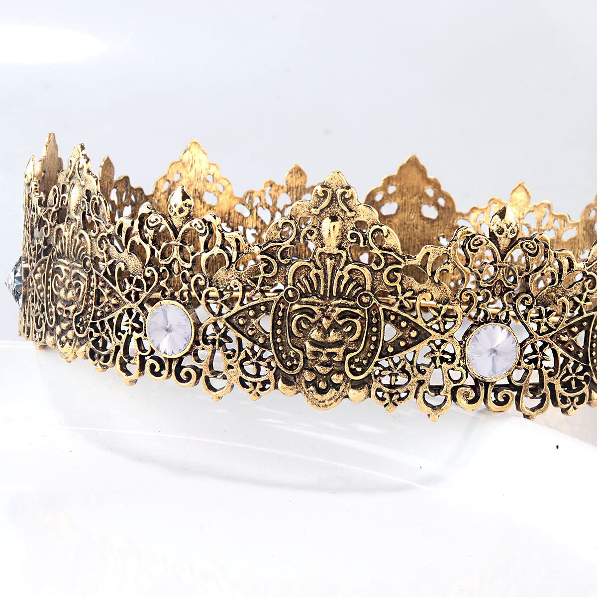 King Men Tiara Crown Imperial Medieval Headband Crystal Pageant Costumes For Birthday Party Prom Halloween Hair Accessories (Dark Gold With White Stone)