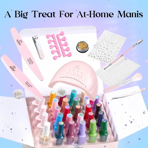 Beetles Gel Nail Polish Kit with U V Light - 25 Colors Gel Polish Set 51 Pcs Imprints of Time Nail Kit One Color One Bottle with Top &Base Coat Beauty Must Have DIY Salon Manicure Gifts for Women