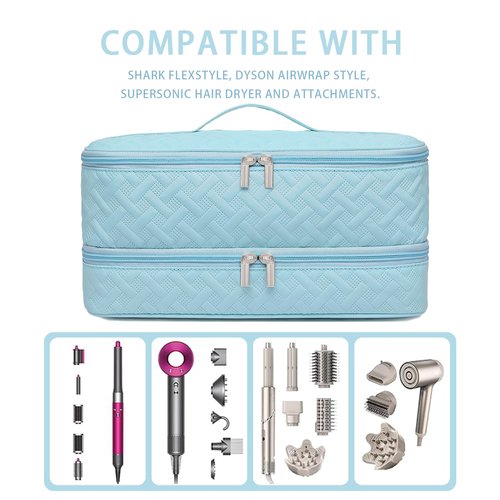 ARLMEGOR Double-Layer Travel Carrying Case for Hair Dryer/Shark Flexstyle/Dyson Airwrap and Hair Styler Attachmentst Portable Storage Organizer Bag Hair Tools Travel Bag (Blue)