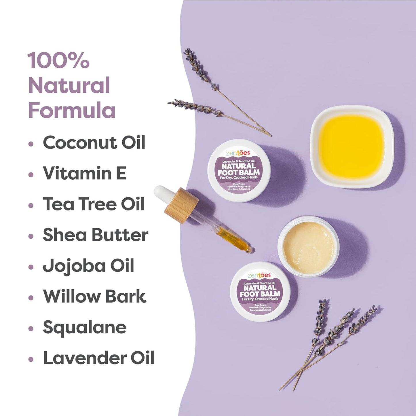 ZenToes Natural Foot Balm - Hydrating Cream for Dry, Cracked Heels & Feet | Soothes & Softens Skin | 2oz
