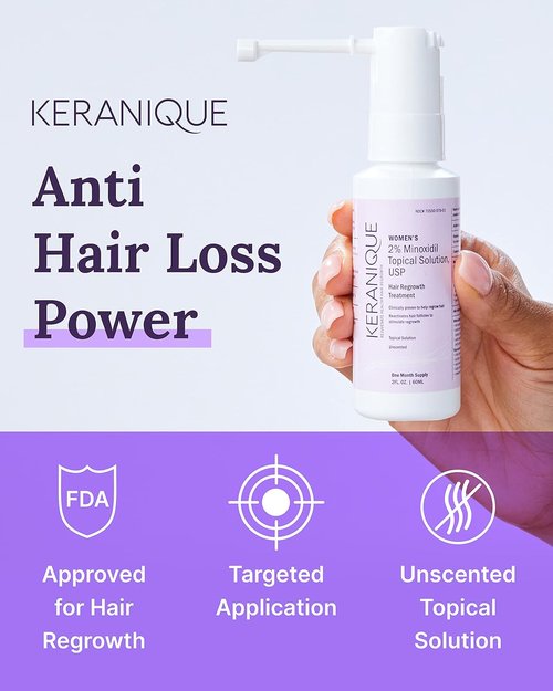Keranique Hair Regrowth Treatment for Women - 2% Minoxidil Solution for Thicker Hair - 2 Fl Oz with Precision Spray Applicator