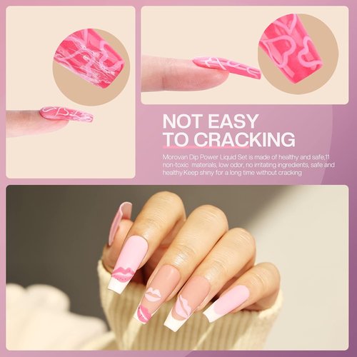 Morovan Dip Powder Liquid Set - Activator, Base & Top Coat with Dipping Brush - 4pcs 0.5oz