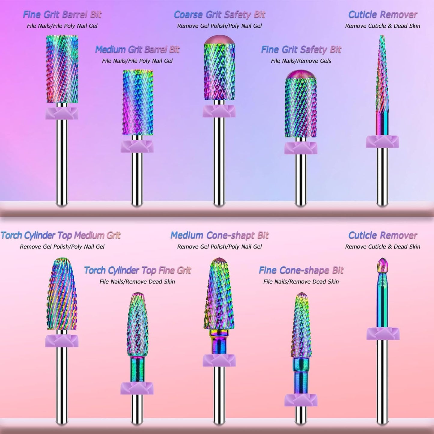 Depvko 21pcs Nail Drill Bits Sets, 3/32 Inch Cuticle Electric Nail File and Ceramic Acrylic Gel Nail Bit Kit, Acrylic Nail Art Tools, Carbide Remover Bits for Manicure Pedicure, Home Salon