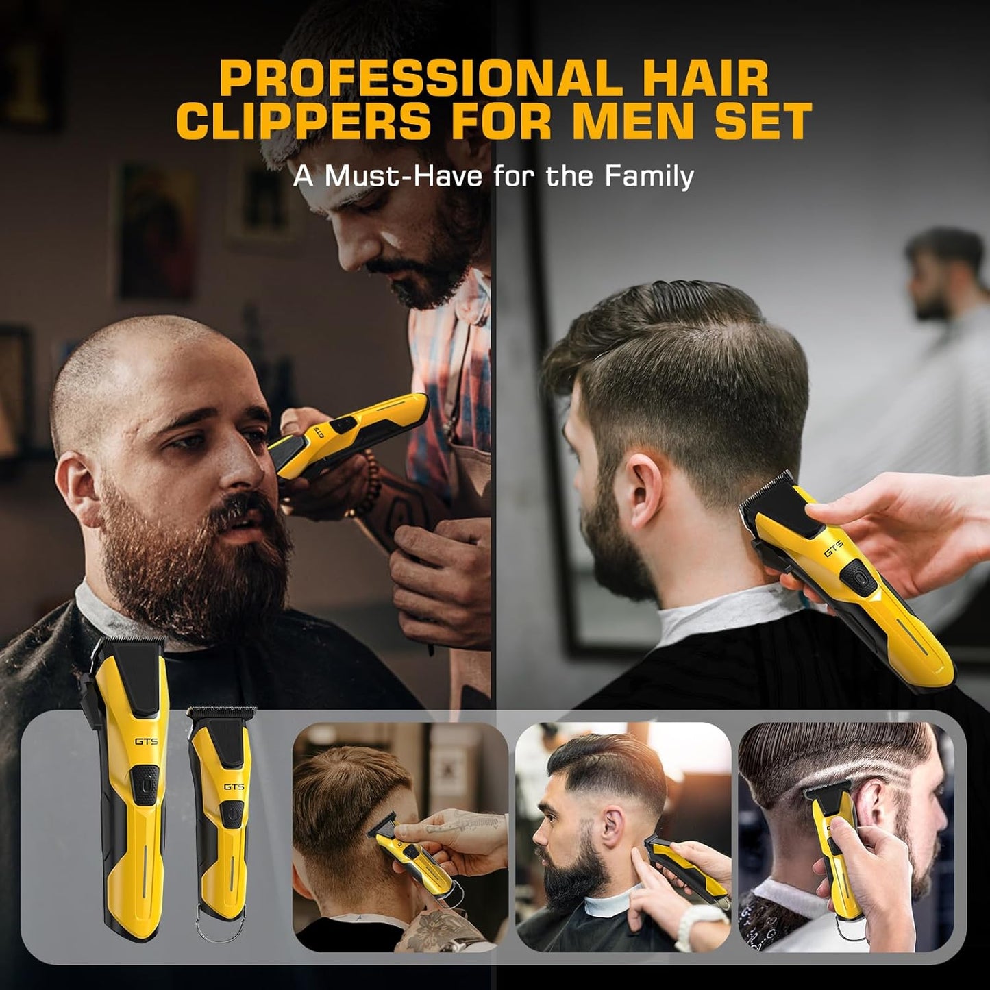 Skiennix Professional Hair Clippers - Cordless Barber Trimmer Set for Men | Fade Haircut Kit in Yellow