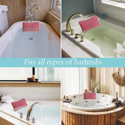 Bath Pillows for tub,Home Spa Pillows for Bathtub, Hot Tub,Head and Neck Support with 2 Strong Suction Cups,Pink