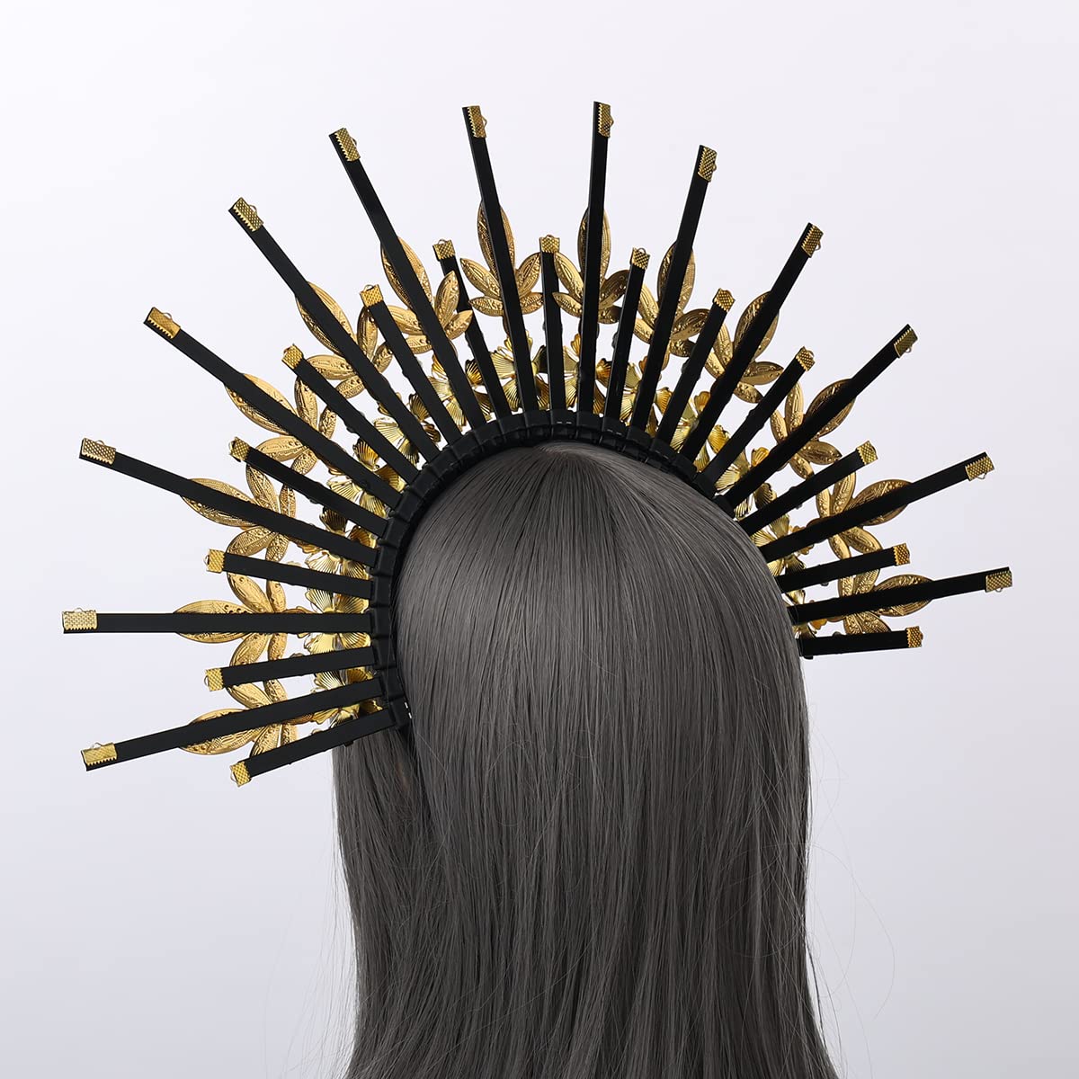 BLESSUME Goddess Gold Spike Halo Crown Headpiece NYLON ZIP TIE Wedding Bride Hair Band Tiara…