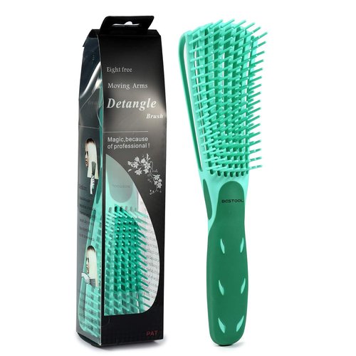 BESTOOL Detangling Brush - Effortlessly Detangle Black Natural & Curly Hair | Pain-Free for 3/4ABC Textures (Green)