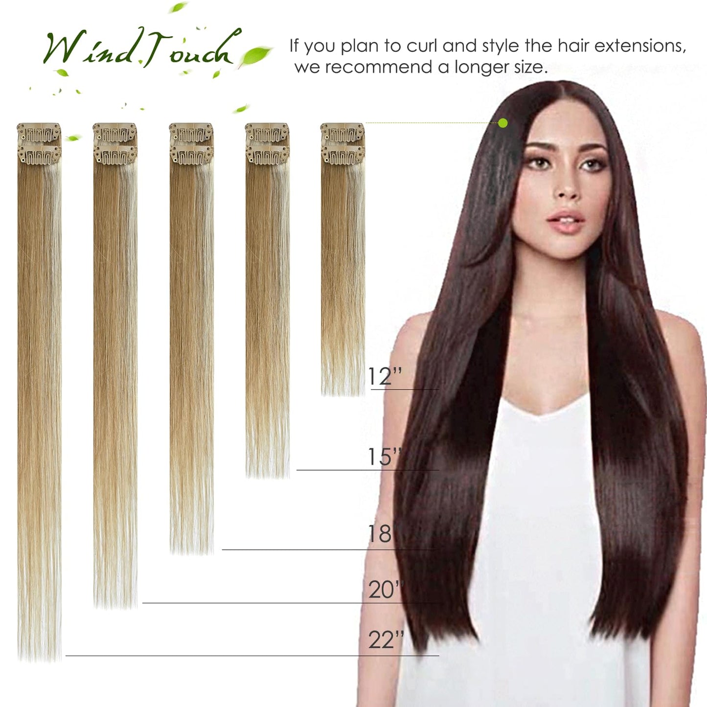 WindTouch Clip in Hair Extensions 100g Human Hair Extensions 7pcs 20inch #1 Jet Black Human Hair Extensions Clips Hair Extensions Real Human Hair