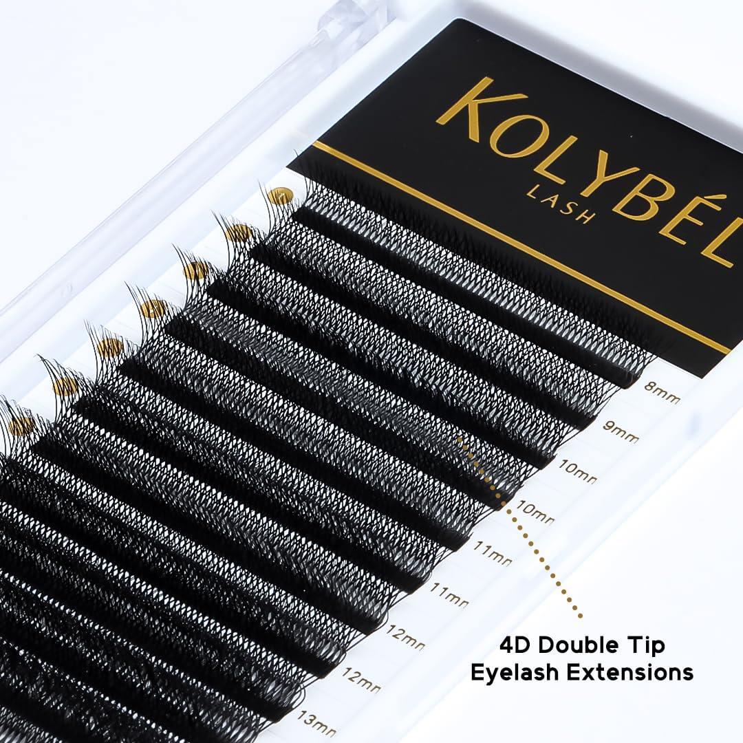 Kolybel W Eyelash Extension 4D Volume Premade Fan Lashes 0.07 C Curl 8-15mm Faux Mink Matte Black Double Tips W Shaped Tips Soft Lightweight Lashes Supplies(4D Double,0.07-C-8-15mm)