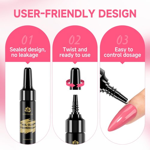 UNA GELLA Quick Removal Gel Nail Glue Remover for Press On Nails: 12ml*2pcs Acrylic Nails Semi Solid Nail Glue Acetone-Free, Not for Gel Polish Base Coat Soak Off Remover Kit Drip Use