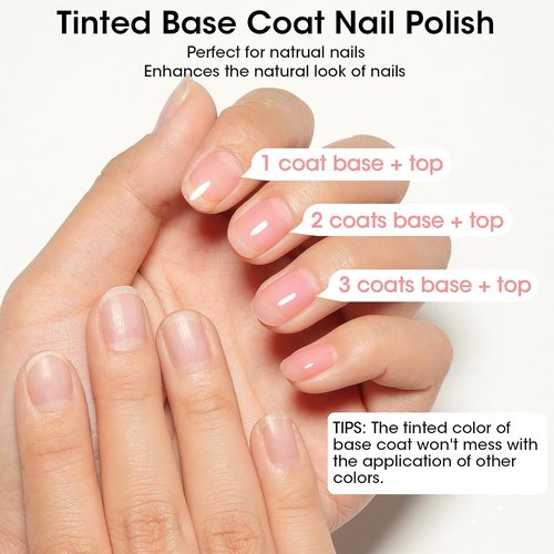 GELLEN 4-in-1 Clear Nail Polish - Base Coat, Sheer Tinted Natural Pink, Ridge Filler & Strengthener