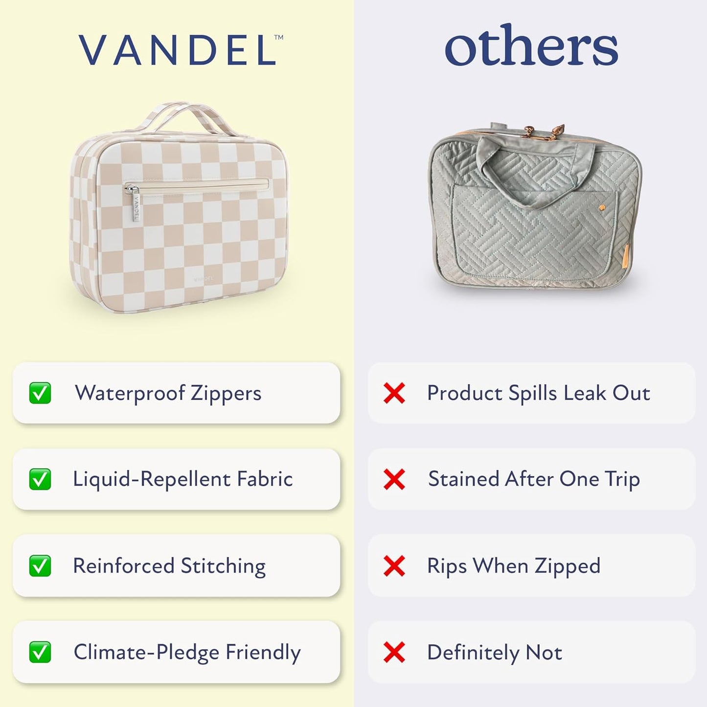 VANDEL Waterproof Hanging Toiletry Bag - TSA-Approved Makeup Organizer for Travel | Neutral Checker Design