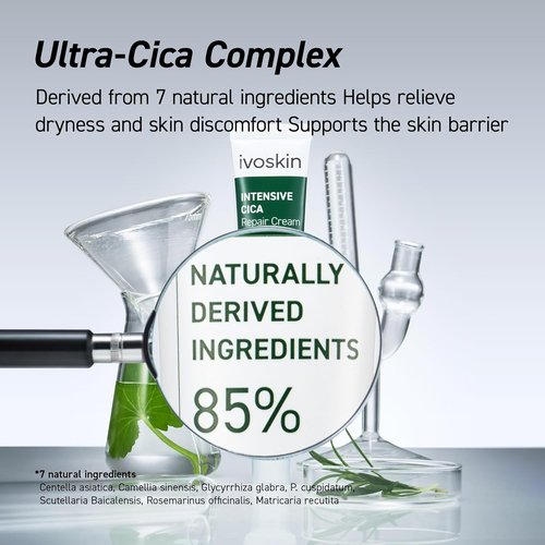 IVOSKIN Cica Redness Relief Treatment Cream - Soothing Green Moisturizer with Madecassoside for Sensitive Skin | Vegan, 1.76oz