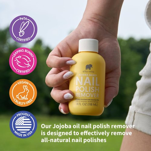 Ella+mila Jojoba Nail Polish Remover - Non-Acetone, Vegan Formula with Jojoba Oil & Vitamins (4 fl oz)