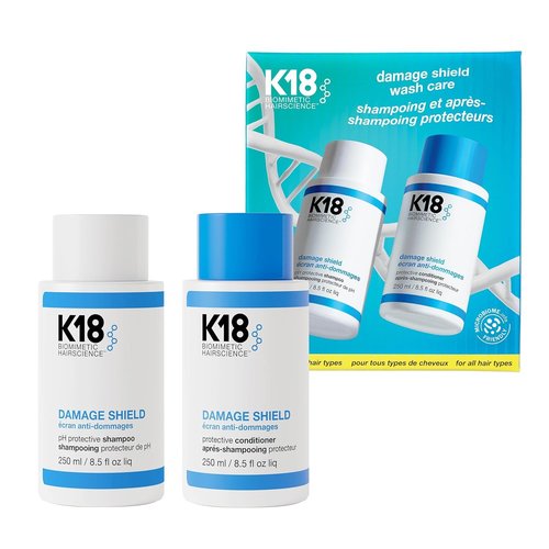 K18 Damage Shield Wash Care Set - Full-Size Color-Safe Shampoo & Conditioner | Reduces Frizz, Maintains Hair Health