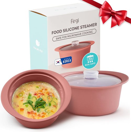 Platinum Silicone Microwave Steamer Pot - 27oz Heat-Resistant Cooker with Handle & Lid | Easy Clean, Dry Rose