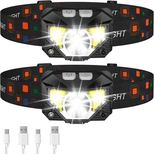 LHKNL Headlamp Flashlight - Ultra-Light Rechargeable LED with White & Red Light | 2-Pack Waterproof Motion Sensor for Camping & Hiking