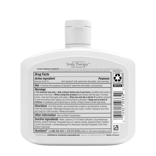 Neutrogena Scalp Therapy Anti-Dandruff Extra Strength Medicated Shampoo with 3% Salicylic Acid, Helps Prevent, Fight, & Control the Recurrence of Dandruff, Fragrance Free, 12 fl. oz