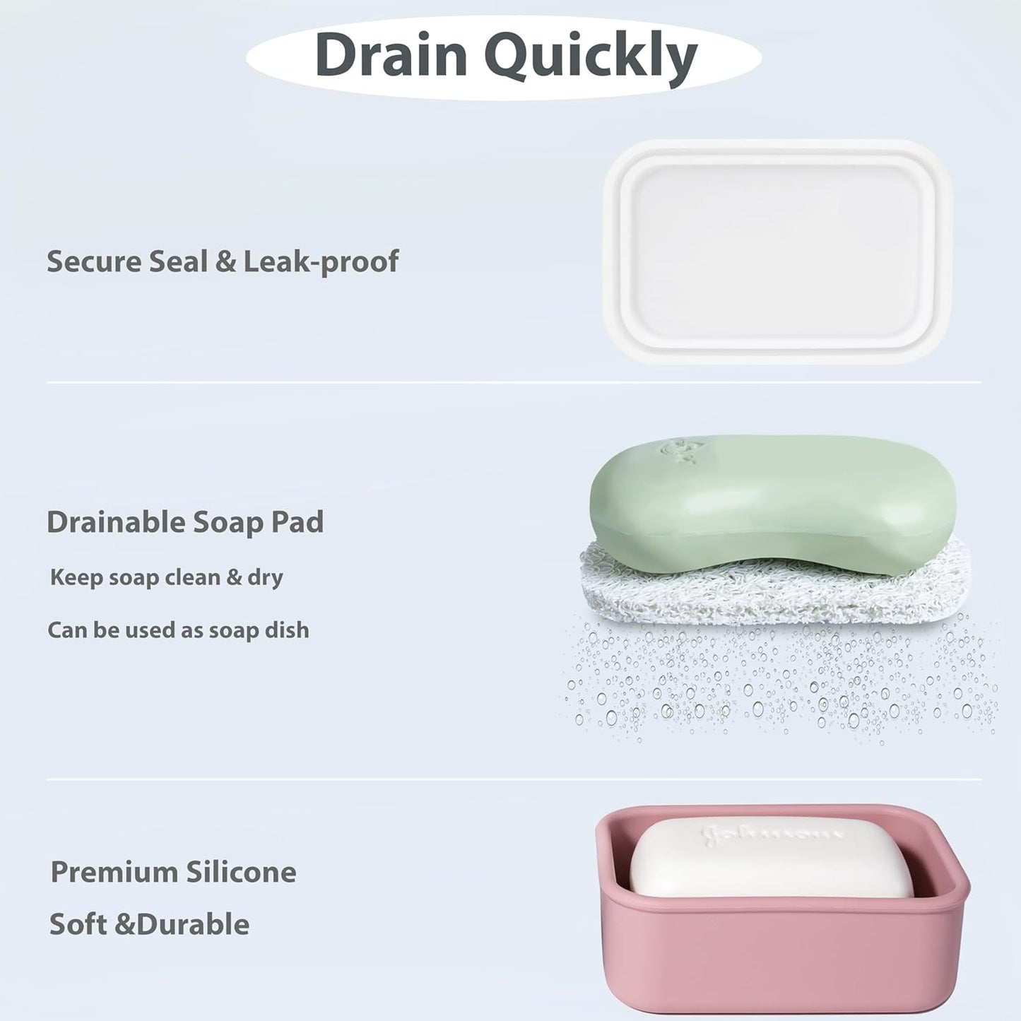 Skiennix Portable Leakproof Travel Soap Case - Compact Silicone Holder with Drainage Layer | Turquoise & Flamingo